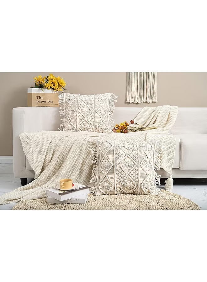 HMK CRAFTS قطعتان من غطاء وسادة مكرمية بنمط بوهيمي، للسرير والأريكة ديكور أنيق 100 قطن - Image 1